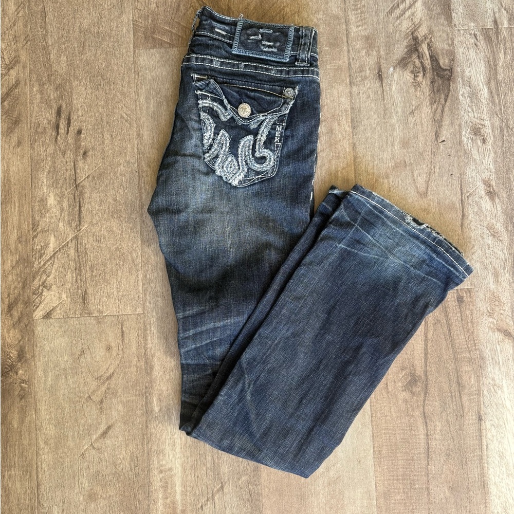 MEK Y2K Women’s St. Louis Easy Boot Distressed Embroidered Denim Jeans Size 27